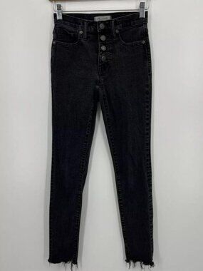 Madewell Jeans Women's Size 24 Black 9" High-Rise Skinny Button‎ Fly Ankle Dark